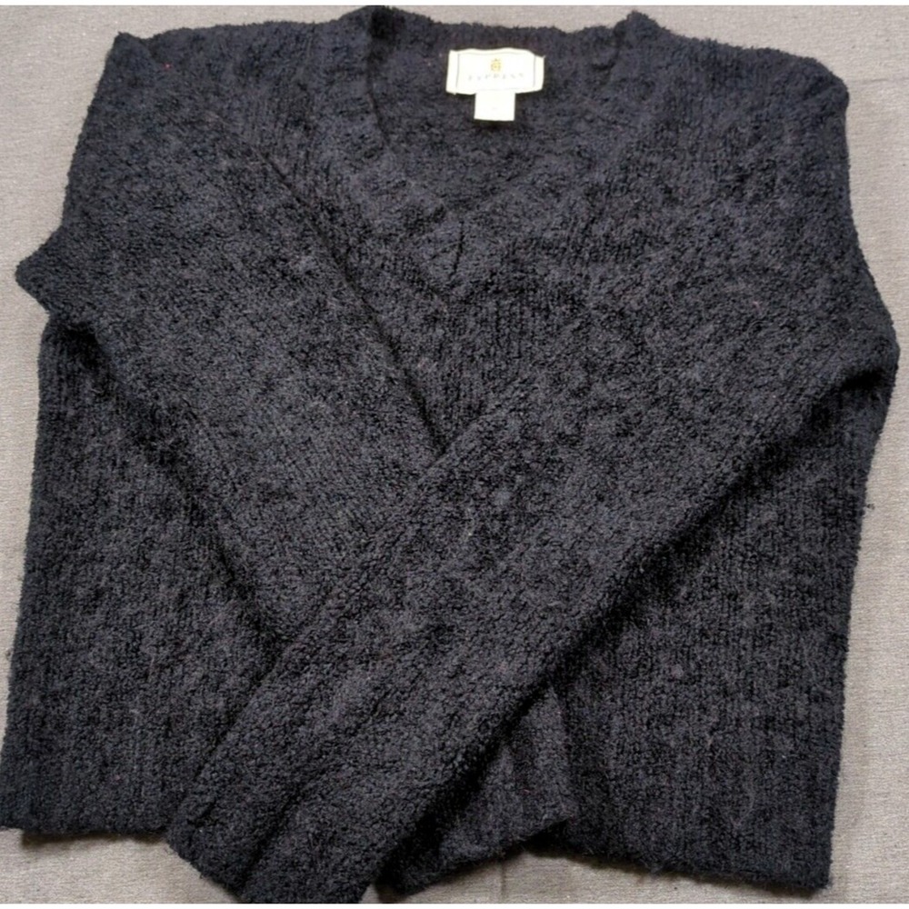 Vtg Mohair Blend Sweater Express Tricot Womens Medium Pullover Chunky Crop Black